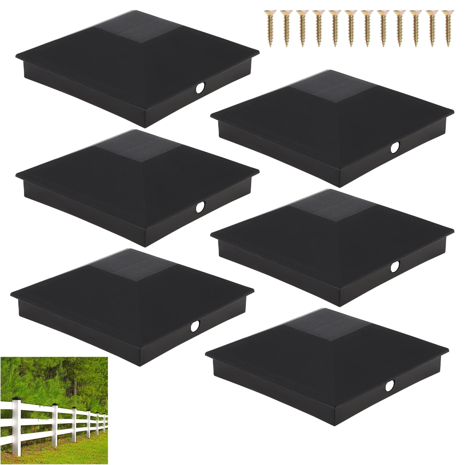 6pcs Fence Post Caps Covers 4X4(3.5in x 3.5in) Waterproof Outdoor Post Caps Protection Garden Supplies with Screws