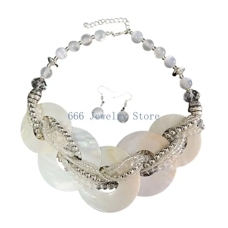 F2TD Stylish Beach Necklace And Earrings Set Lightweight Shell Decorated Accessories