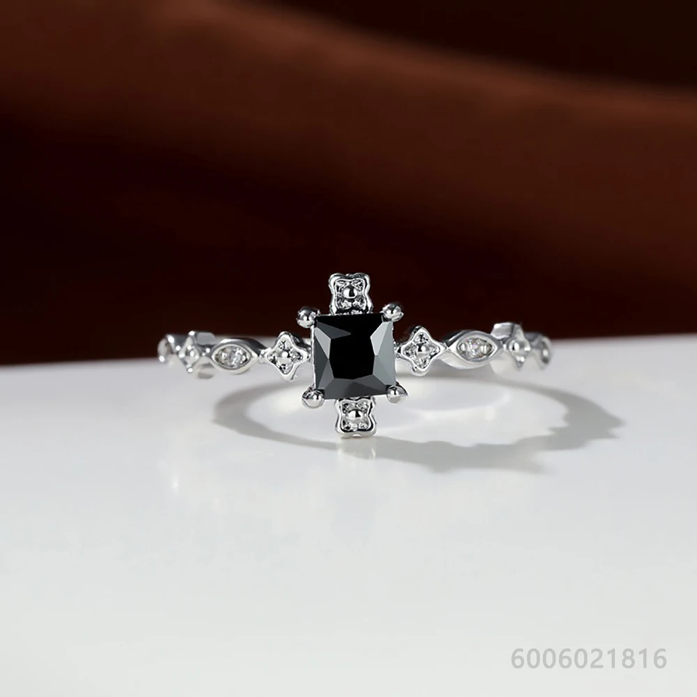 925 Sterling Silver Size 7-10 Black Zircon Square Ring For Women Men Grace Jewelry Trend Fashionable Birthday Party Gifts