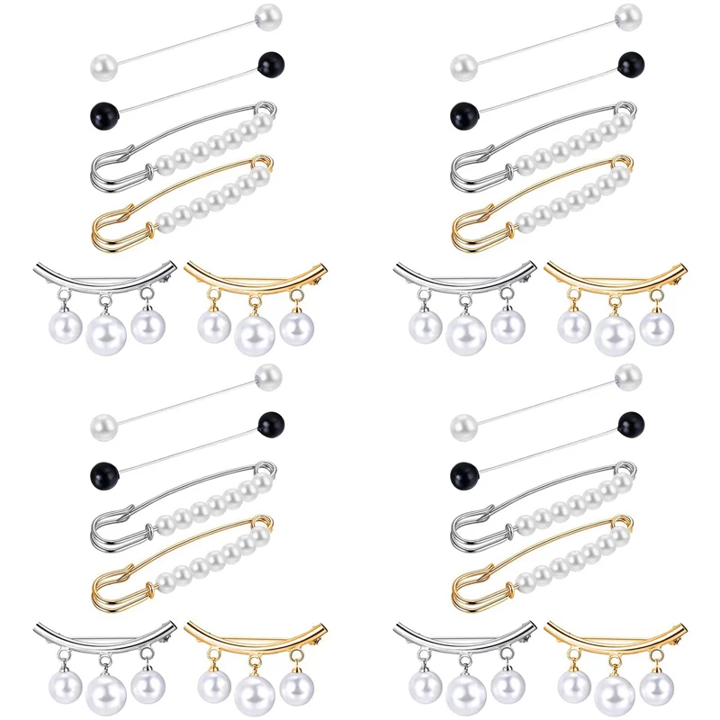 

CYL-24 Pieces Sweater Shawl Clips Faux Pearl Dresses Cardigan Collar Brooch Clip Vintage Shirts Clips For Women Girls Decor