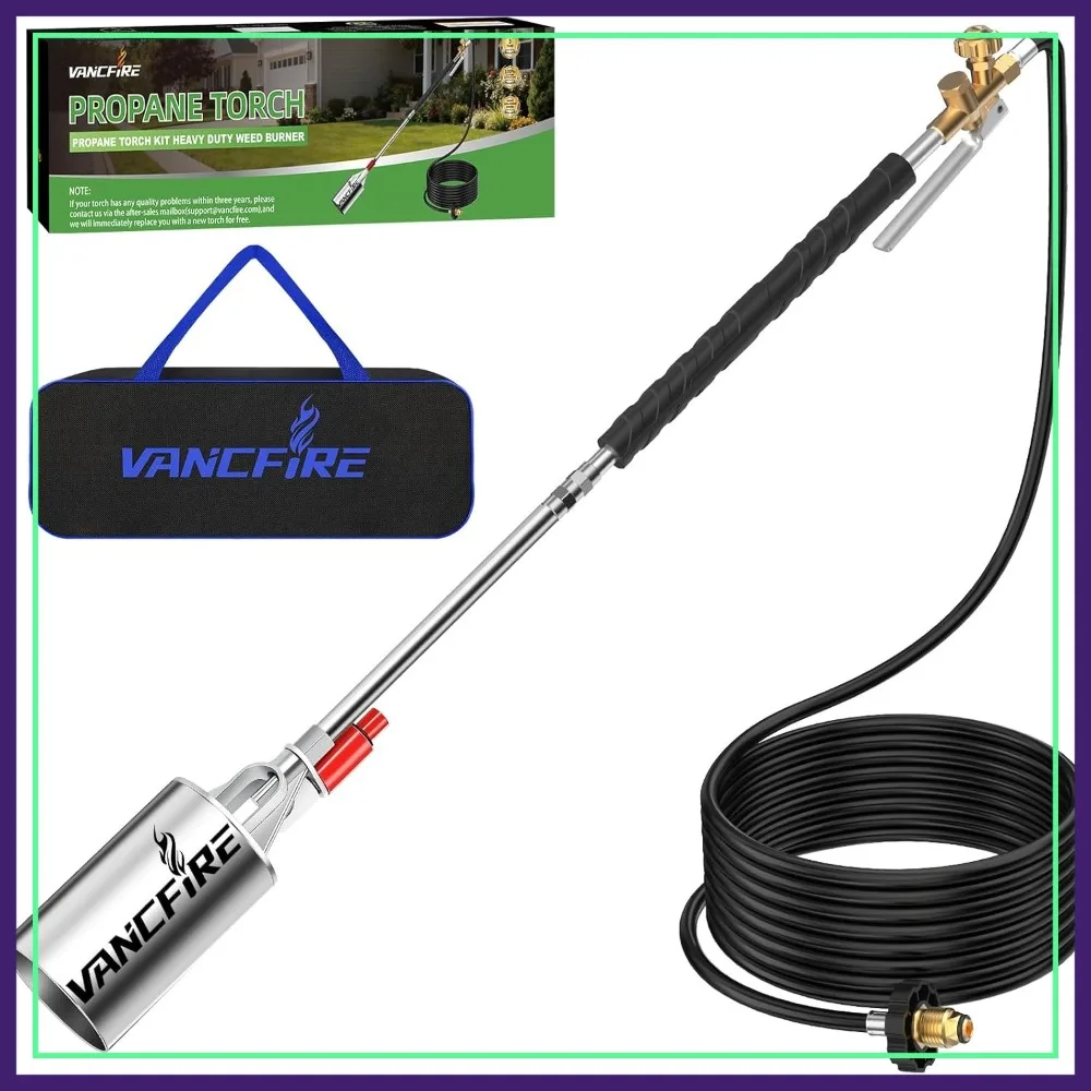 

Propane Torch Weed Burner Kit with Storage Bag, Heavy Duty Blow Torch with Turbo Trigger & 10FT Hose, Flamethrower for Weeding, Roofing, Ice Melting, BBQ