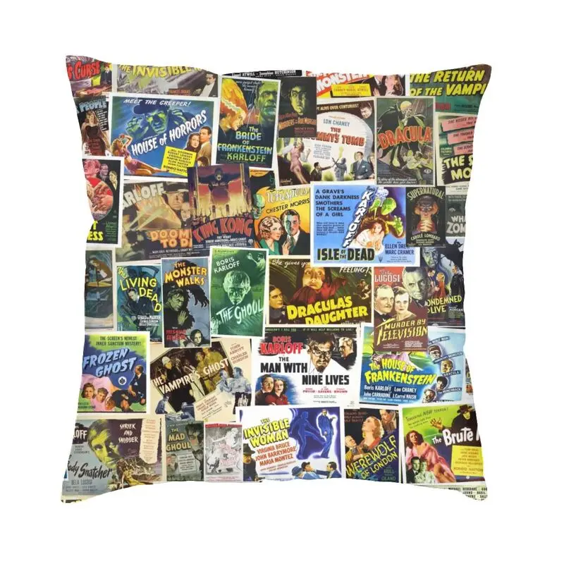 Vintage Horror Movie Collage Cushion Cover 45x45 cm Classic Cinema Production Film Soft Throw Pillow Cases Decoration Salon