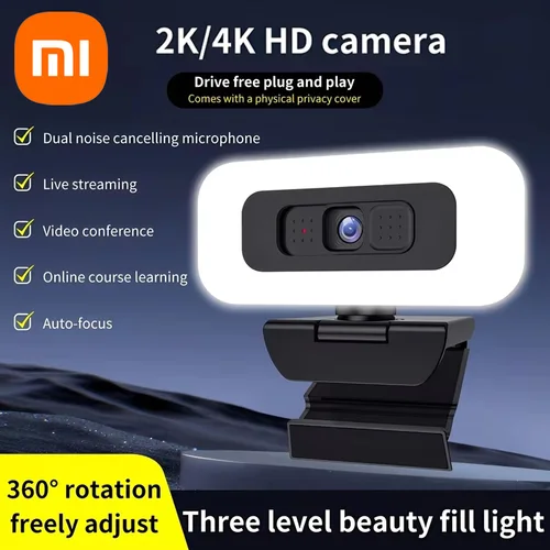 Xiaomi 4K 2K Full HD Webcam portátil enfoque automático Webcam transmisión en vivo Flexible con micrófono transmisión en vivo con luz