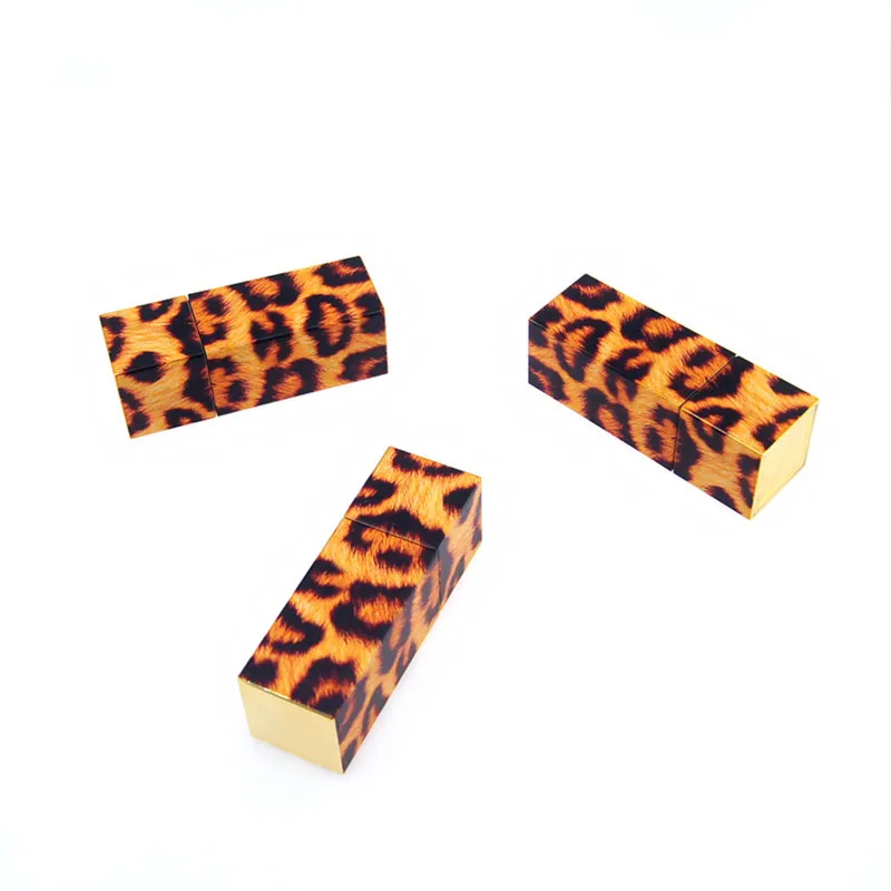 Lippenstifttube mit quadratischem Magnetverschluss, 3D-gedruckt, gelbes Leopardenmuster, Lippenbalsamtube, leere Tube