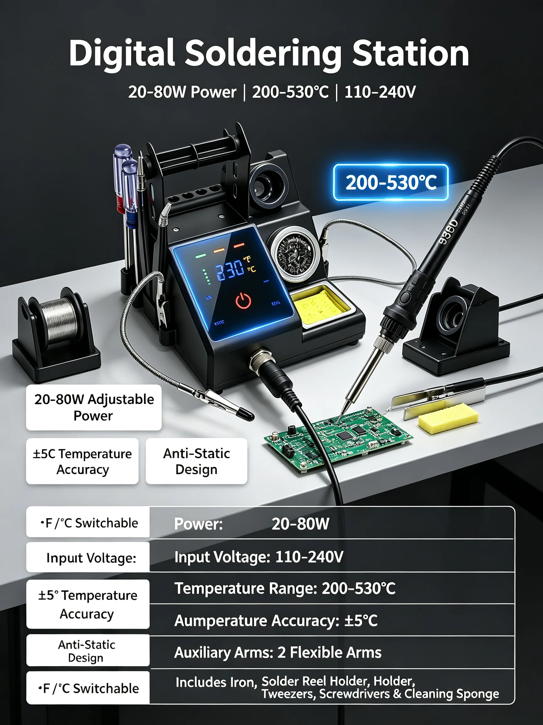 Digitalanzeige, Lötkolbenstation, temperaturverstellbar, LED-Anzeige, PID-Temperaturregelung, schnelle Erwärmung – Detail 20