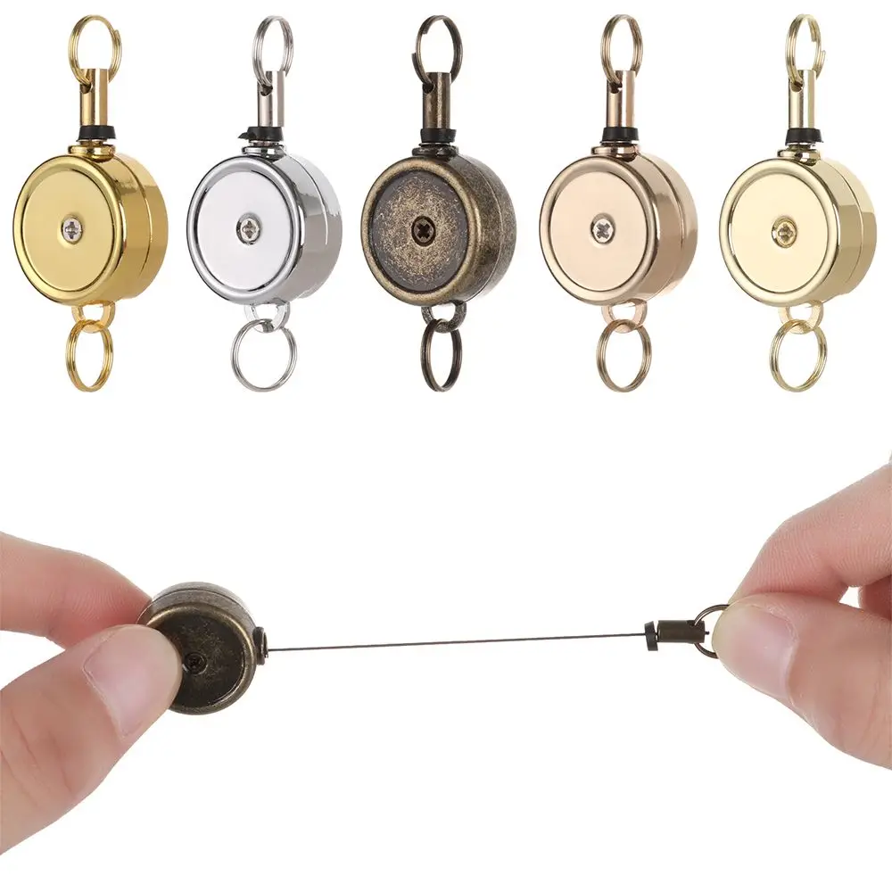 1pc Unisex Metal ID Name Card Stationery Badge Holder Retractable Lanyards Key Ring
