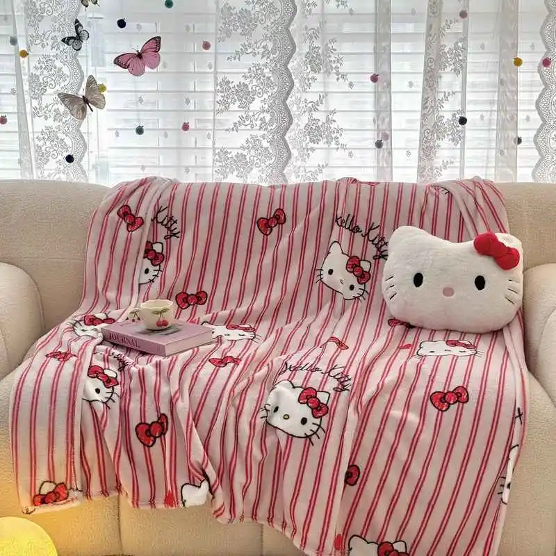 Cartoon Kt Cat Double-Sided Milk Velvet Blanket Cute Hello Kitty Travel Shawl Blanket Office Nap Sofa Warm Velvet Blanket Gifts