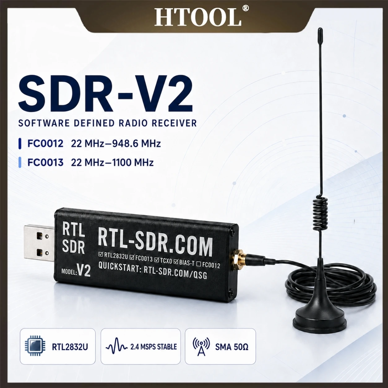 RTL-SDR V2 Software Defined Radio Receiver with Antenna, 22-1100MHz Wideband,...