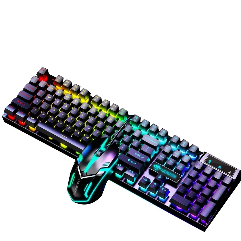 D500 USB Wired Keyboard and Mouse Combo RGB LED Backlit Mechanical Feel Anti-ghosting Keyboard 1200DPI Mice for PC Gamer