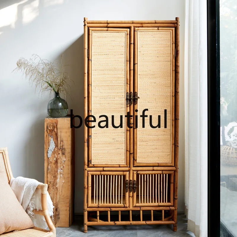 Homestay rattan wardrobe modern simple home bedroom storage creative retro natural rattan storage cabinet