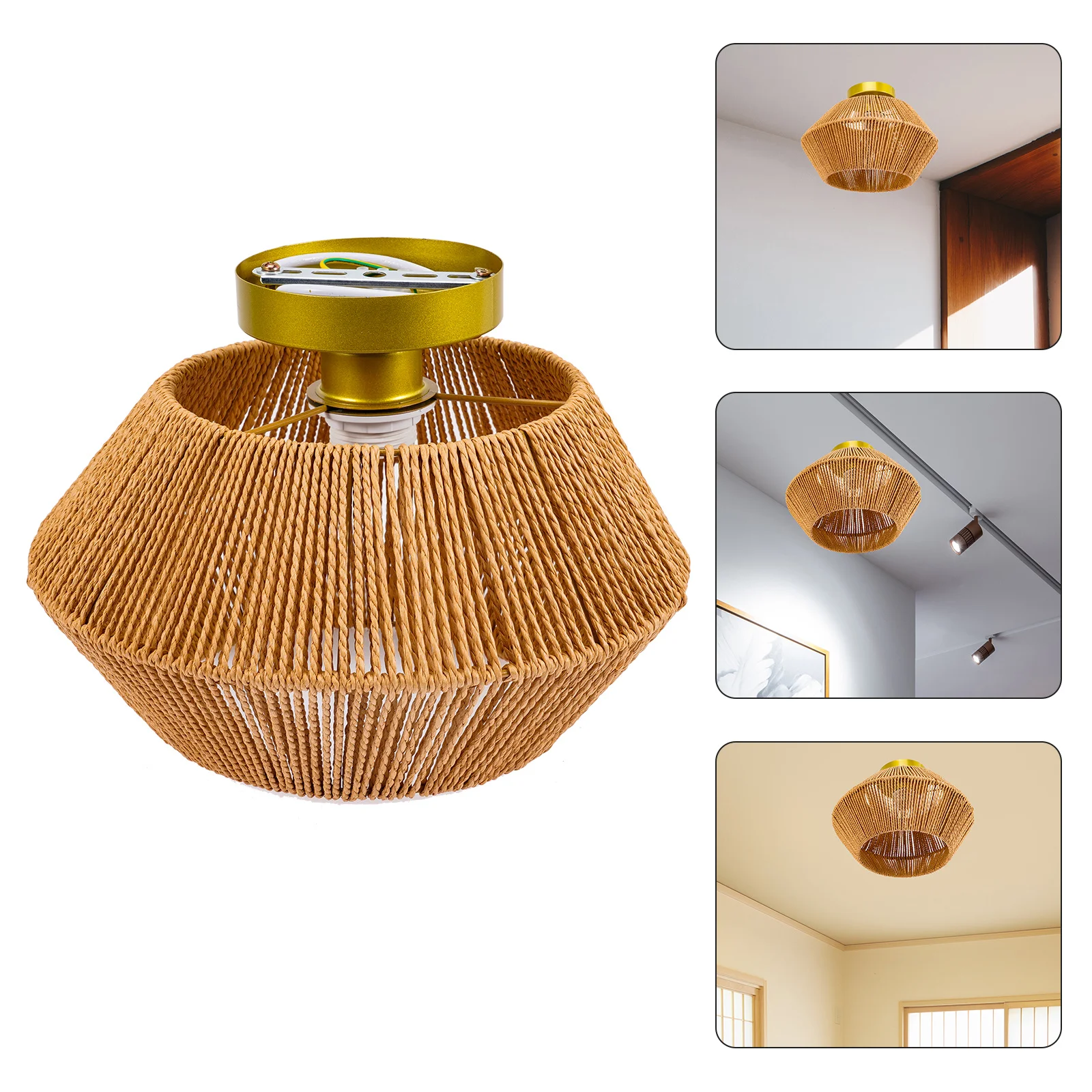 

Handmade Rattan Woven Ceiling Light Bamboo Material Modern Style for Bedroom Dining Room Kitchen Hallway Hotel Cafe