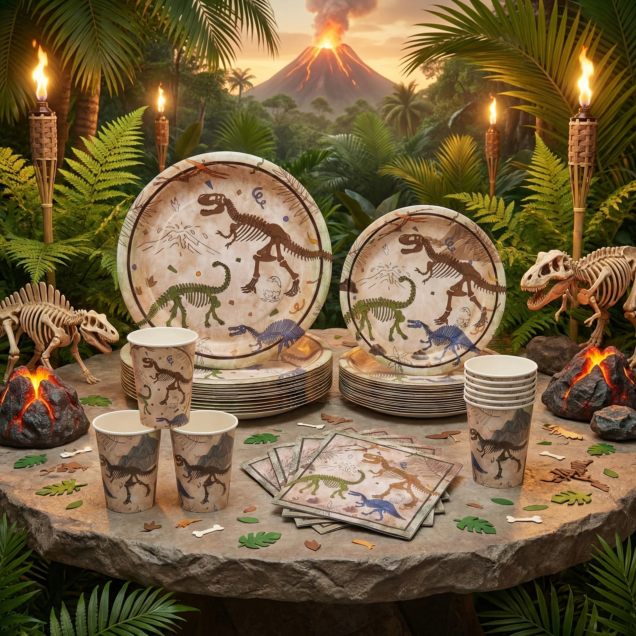 Vaisselle jetable à thème dinosaure, plateau en papier, gobelets en papier, ensemble de vaisselle pour fête d'anniversaire, fournitures pour fête festive