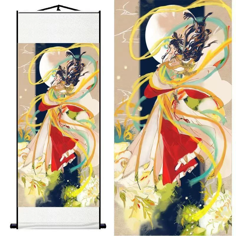 Anime figure cloth art painting, fortune seeking, blessing receiving, hanging painting, living room decoration ，auspicious gifts