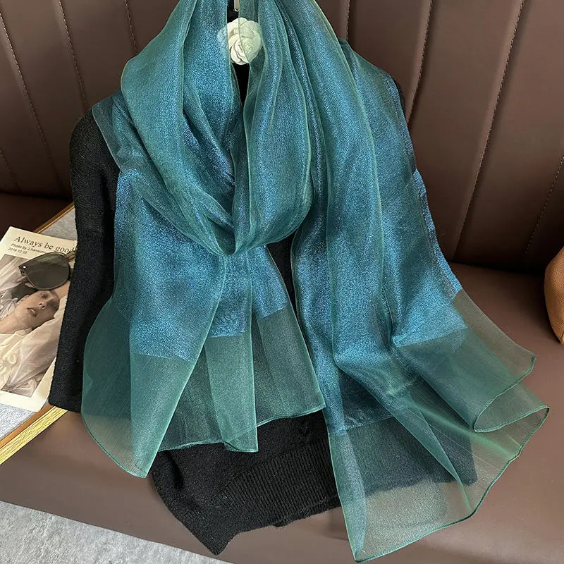 Autumn and Winter New Simulated Silk Double-layer Silk Scarf Shawl Elegant Temperament Mother Women's Long