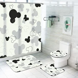 Mickey Mouse Shower Bath Curtain Luxury  Accessories Set Bath Mats Cute 4 Pieces Decorations