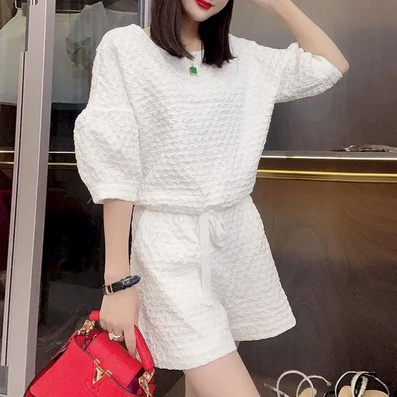 

Fashion Sports Suits Women 2024 Spring Summer New Temperament Goddess Style Sets Short Sleeve T Shirt and Shorts Two Piece Suit