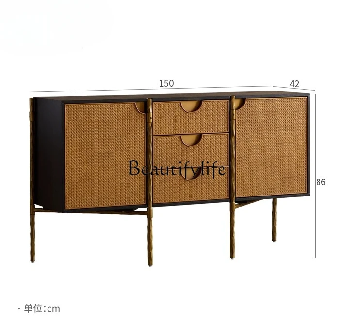 Antique Furniture Modern Minimalist Iron Distressed Rattan Cabinet