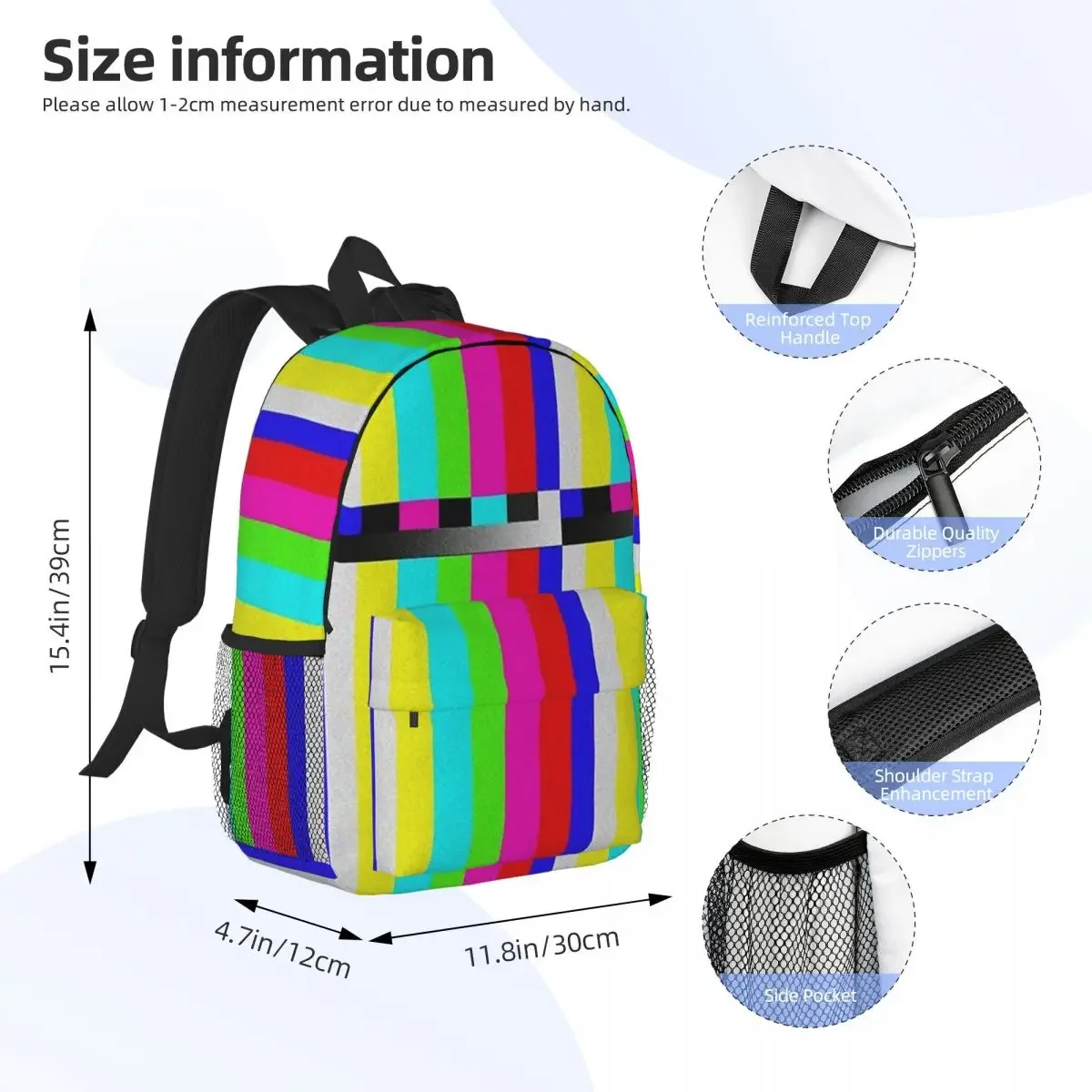 TV Color Bars Backpacks Boys Girls Bookbag Cartoon Children School Bags Laptop Rucksack Shoulder Bag Large Capacity