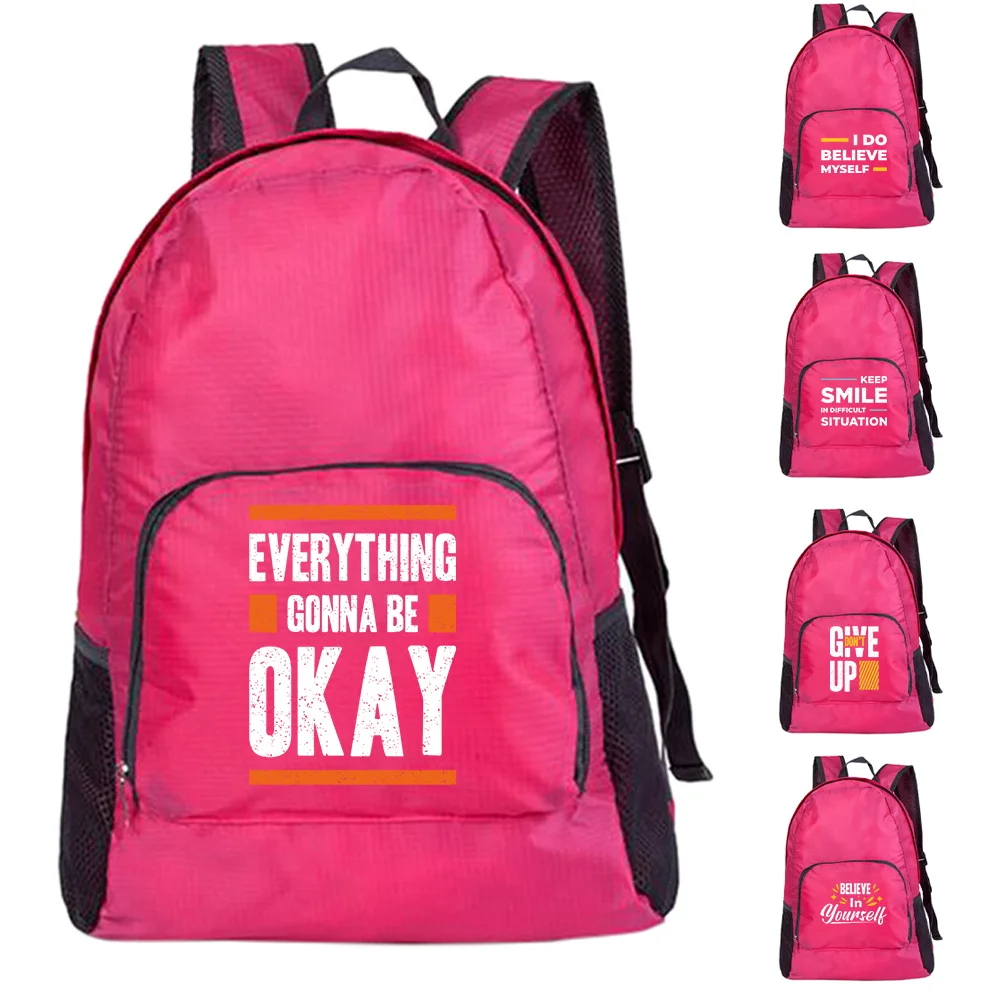 Unisex Lightweight Outdoor Foldable Backpack New Phrase Print Portable Leisure Sport Bag Women Men Camping Hiking Travel Daypack