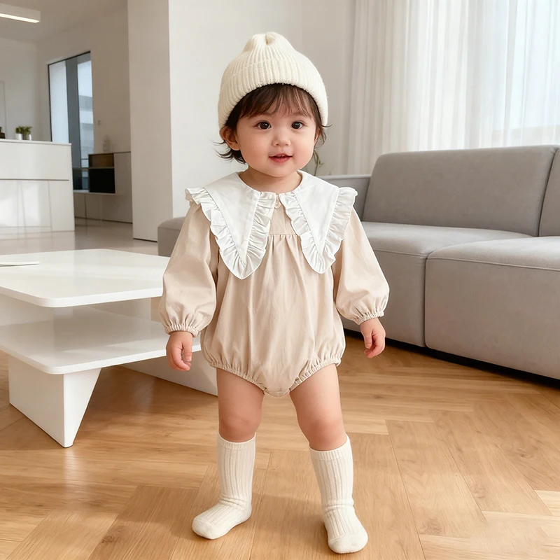 2026 ربيع جديد 0-24 متر طفلة ارتداءها ملابس بأكمام طويلة طفلة الأطفال ارتداءها القطن الكرز طباعة حفلة طفل ارتداءها