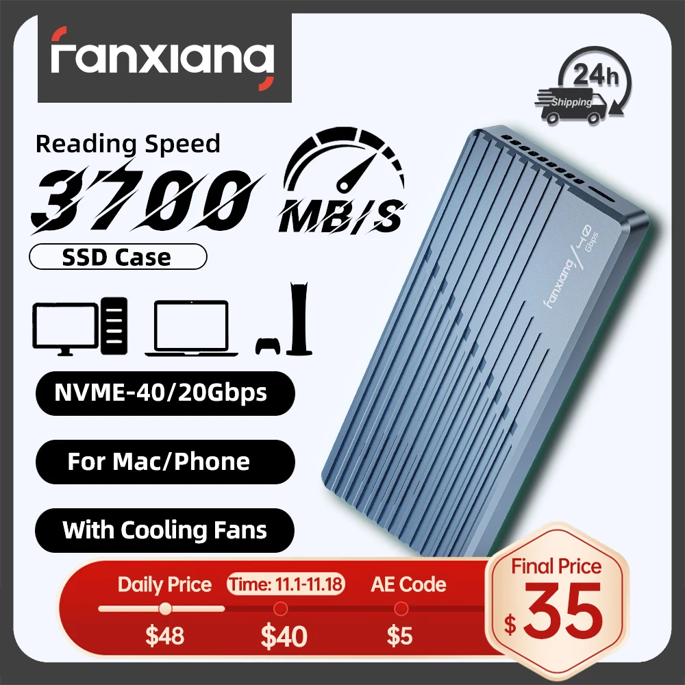 Fanxiang 40Gbps M.2 NVME SSD Enclosure USB4.0 Adapter External Enclosure Supports M Keys For 2230/2280 Disk Box SSD Case MP400