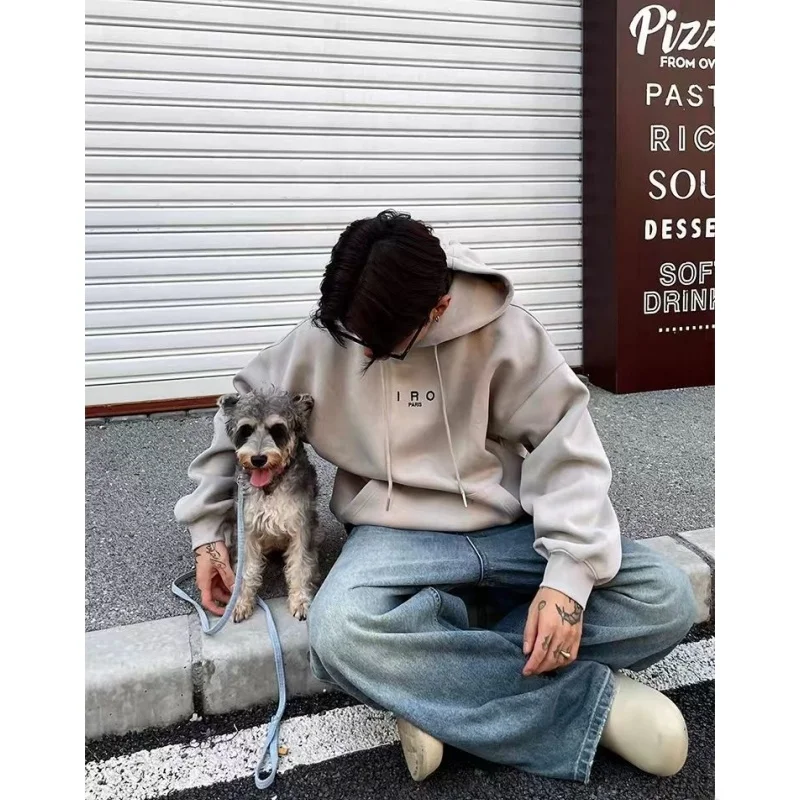 

Худи оверсайз с американским буквенным принтом, осенне-зимняя новинка, свободная одежда для пар, хлопковая толстовка с длинным рукавом