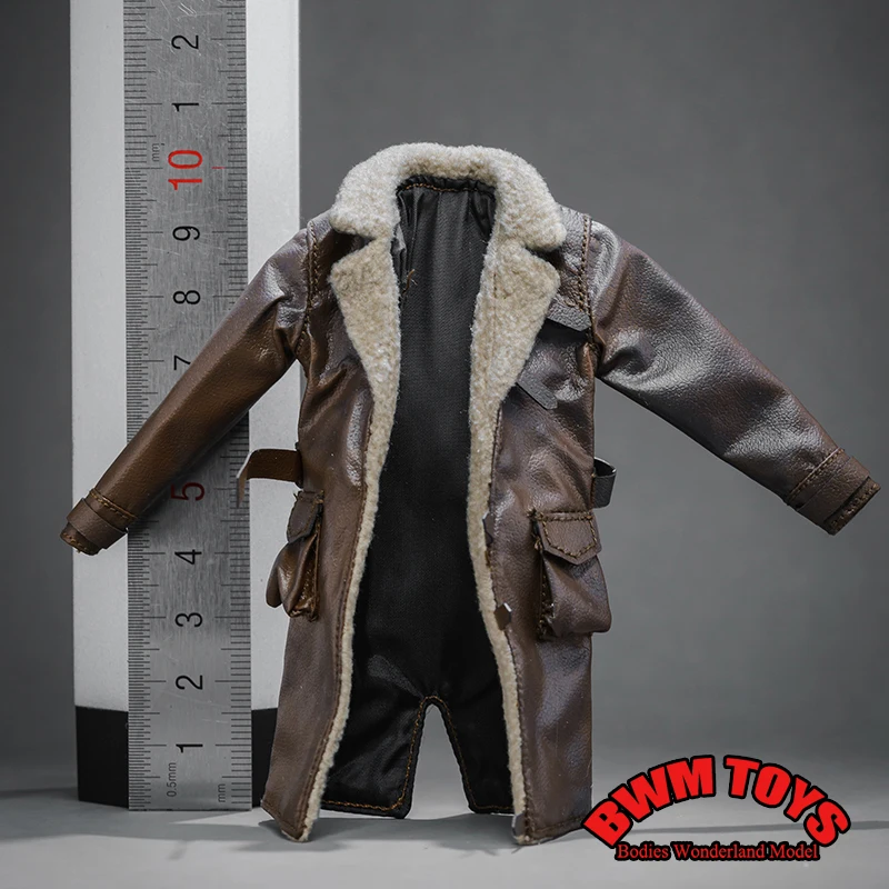 3 Colors 1/12 Men's Thicken Long Motorcycle Leather Jacket With Inner Fur Collar For 6