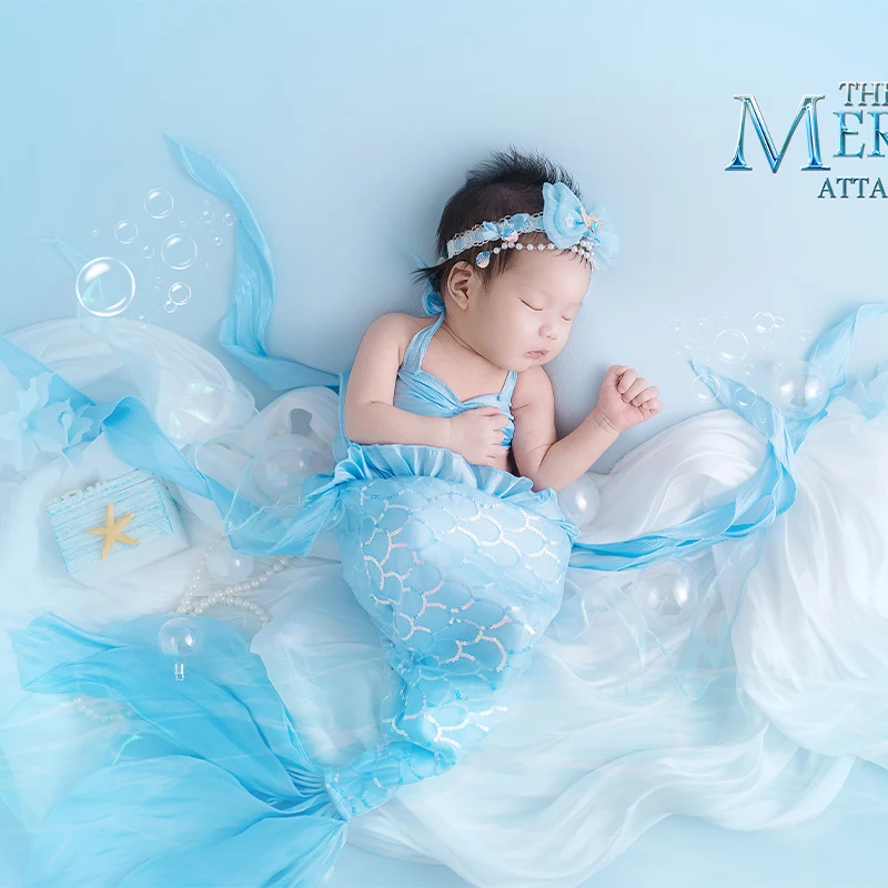 Newborn Photography Props Mermaid Fairy Tale Theme 0-1month Baby Girl Costumes Suit Pearl Decoration Studio PhotoShoot Clothes