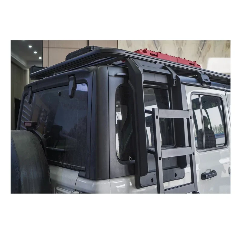 

Offroad accessories 1.6/2m*1.4m roof aluminum luggage roof rack platform with one side ladder for jeep wrangler JL 2018+