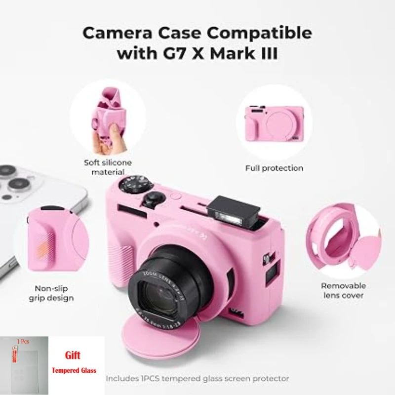 Silicone Camera Case Body Protective Case For Canon G7XIII G7X3 Rubber Protective Body Skin + 1PCS Free Tempered Film