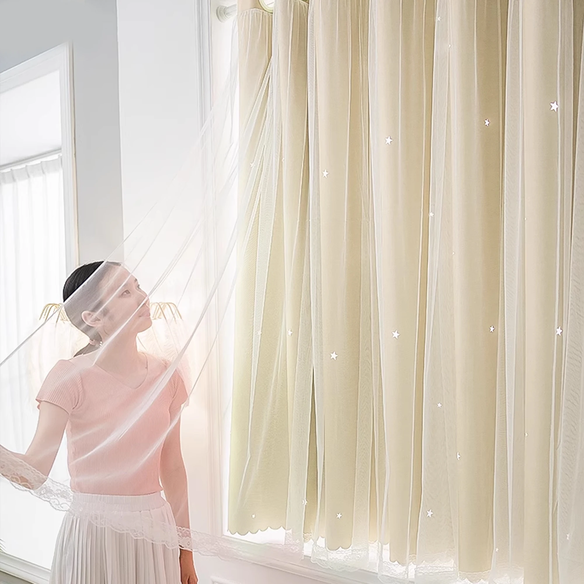 Hole-free Installation Of Curtains, Blackout, Bedroom, Floating Window,Small Window, Short Half Of The Starry Sky