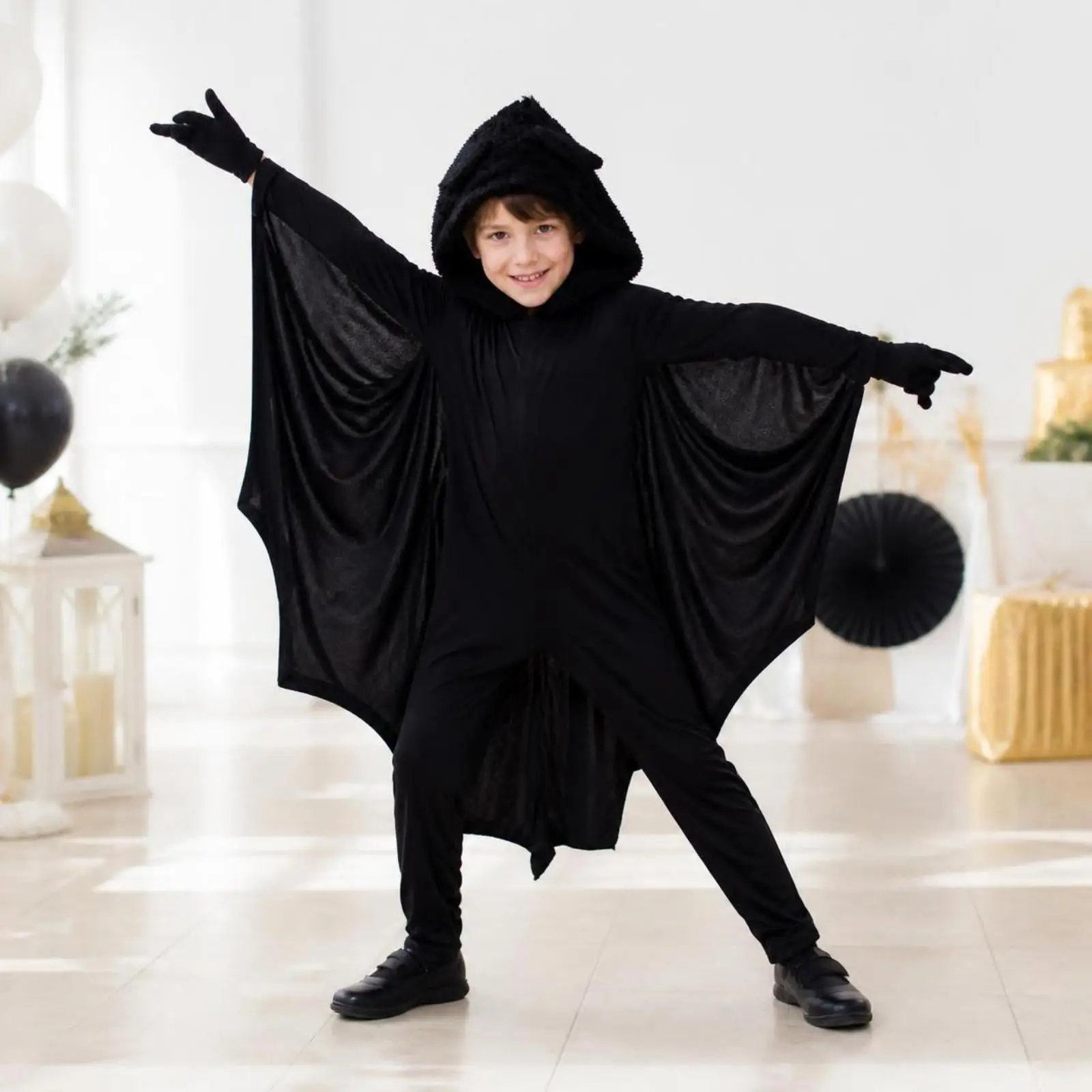 Unisex Nocturnal Creature Costume With draping Wing Panels, snug Leg Design, for Halloween