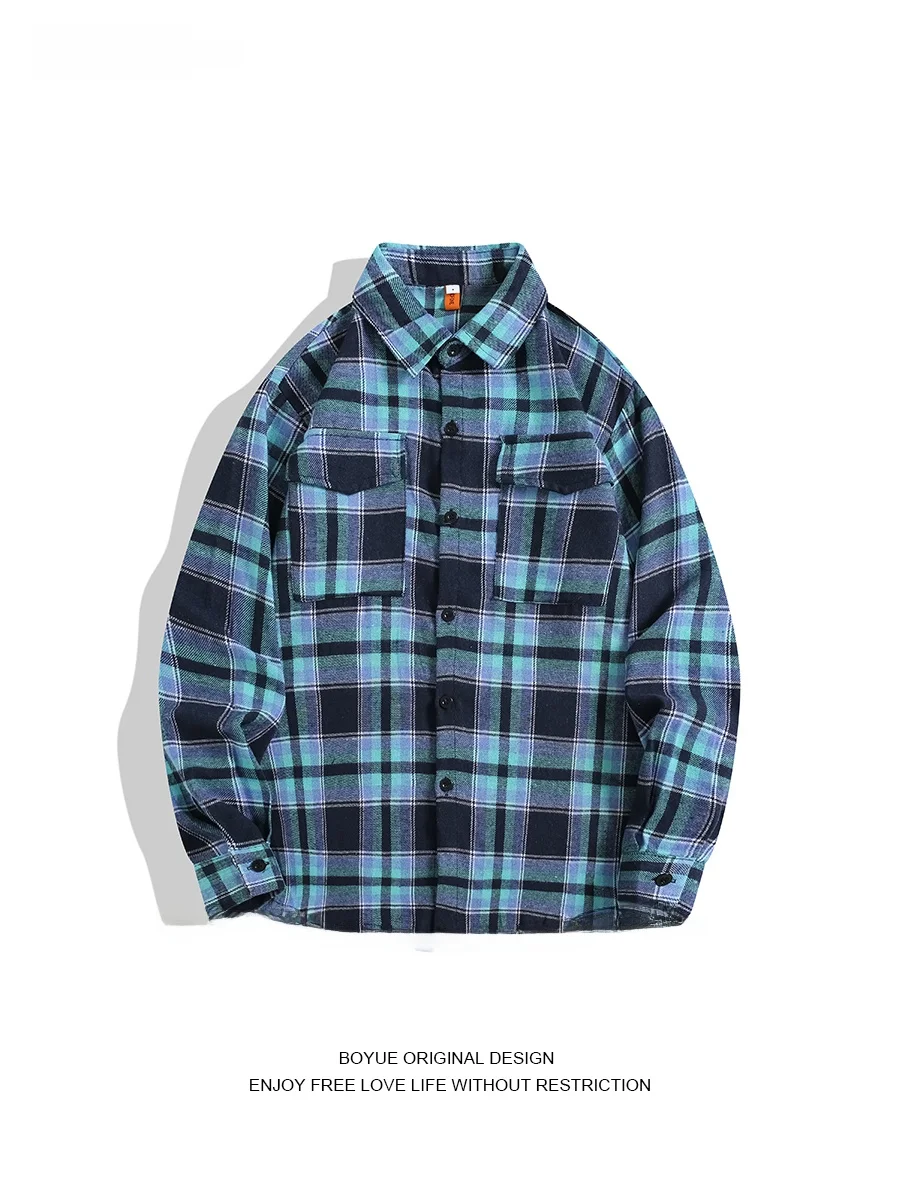 

Boyue Long Sleeve Shirt Casual Striped Rainbow Pattern Harajuku Style Men's Outerwear Autumn Season Five Button Closure