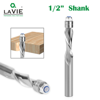 LAVIE 1PC 12.7mm Shank Flush Trim Solid Carbide Spiral top bearing CNC Router Bit Down-cut End mill bit face wood Milling Cutter