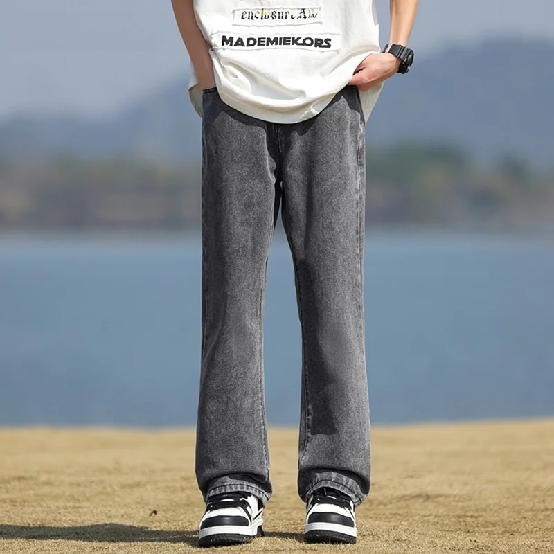 

ProteusBoy American Retro Waed Elastic Casual Straight Leg Semi-Elastic Waist Micro Flared Jeans Youth Trendy Cotton Denim