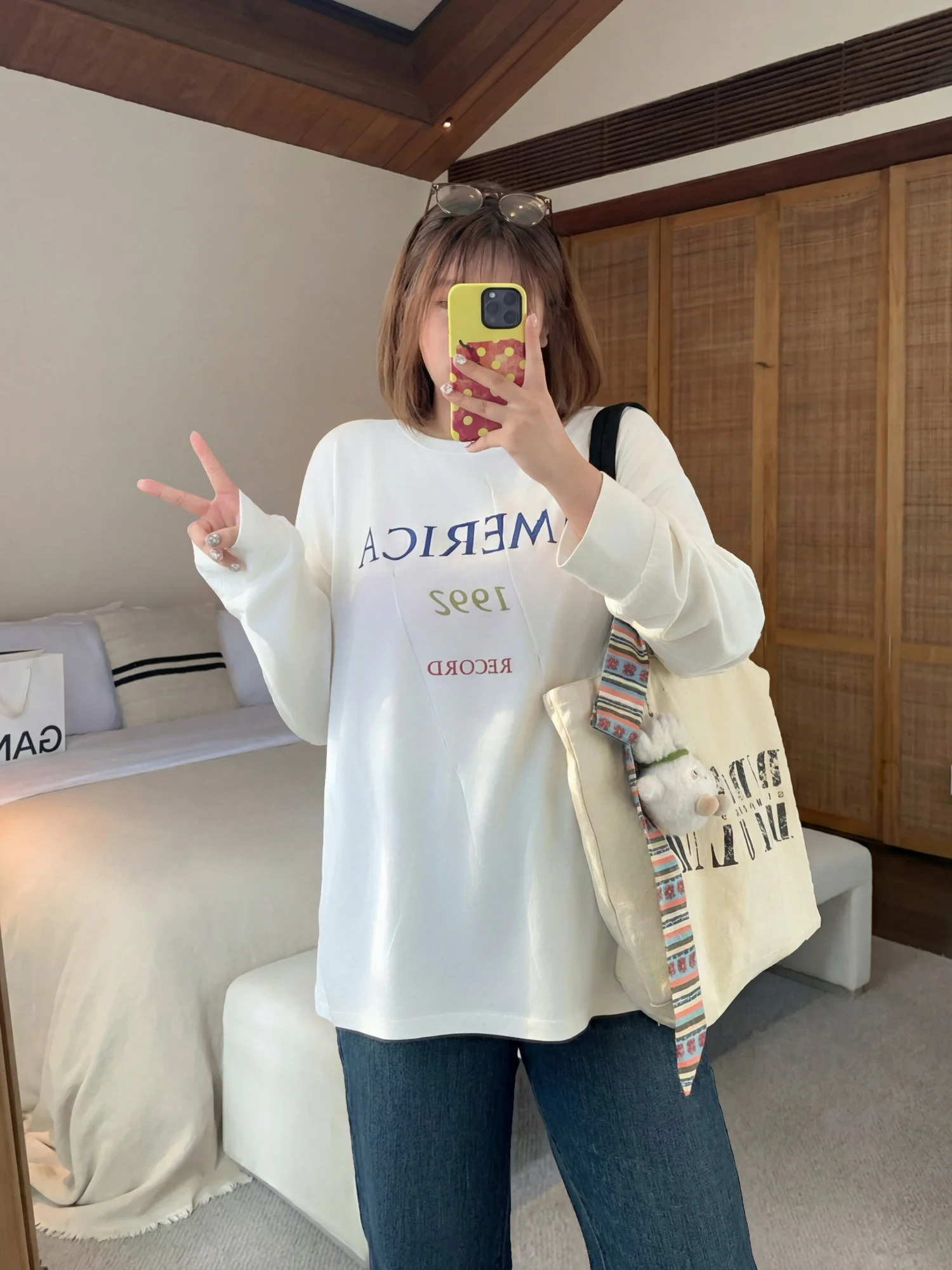 

plus Size Women's Loose Long Sleeve Spring New Commuter Style Inner Wear Top Thick Sister Cotton Polyester Spandex Blend