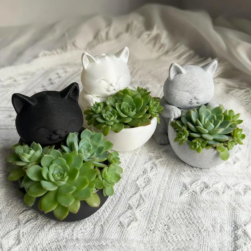 Cat-Shaped Pot With Drainage Holes Uniquely Designed For Succulents Small Flowers And Cacti Bedroom Offices Desktop Ornament
