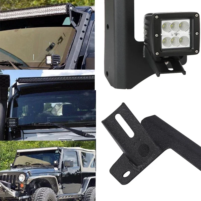 

52" Straight LED Solid Steel Light Bars Mounting Brackets Upper Windshield Mount Kits A Pillar for Jeep Wrangler JK 2007-2017