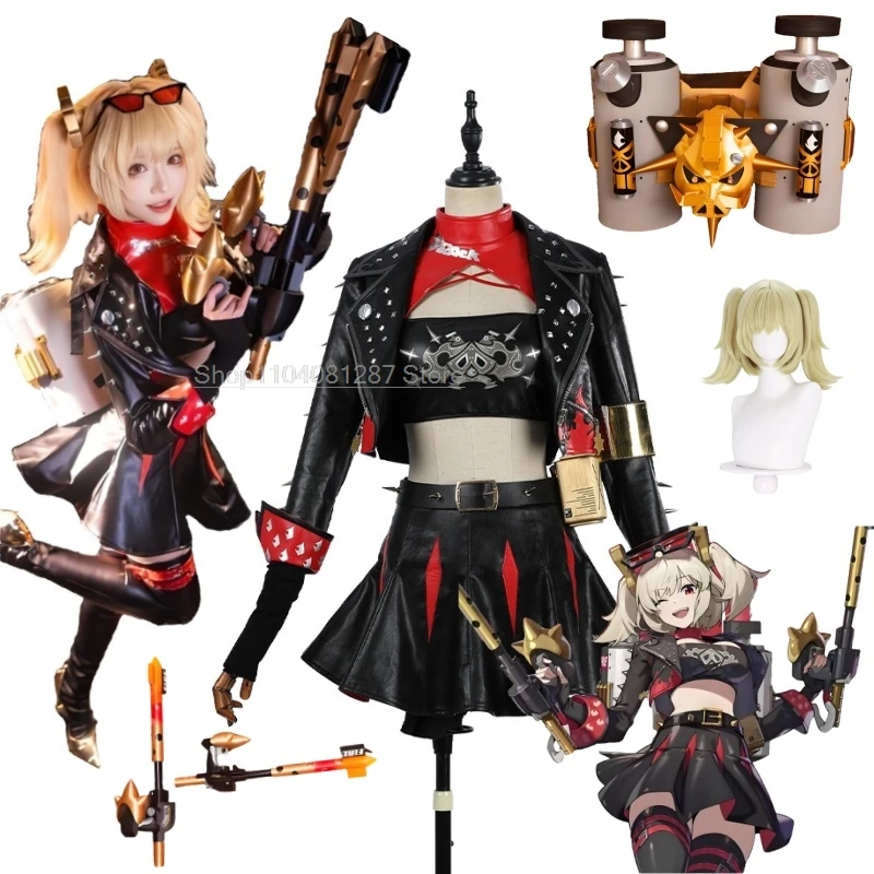 Burnice Whita Cosplay Costume Zenless Zone Zero Wig Leather Skirts Coat Glasses Headwear crutches cosplay Party Weapon props