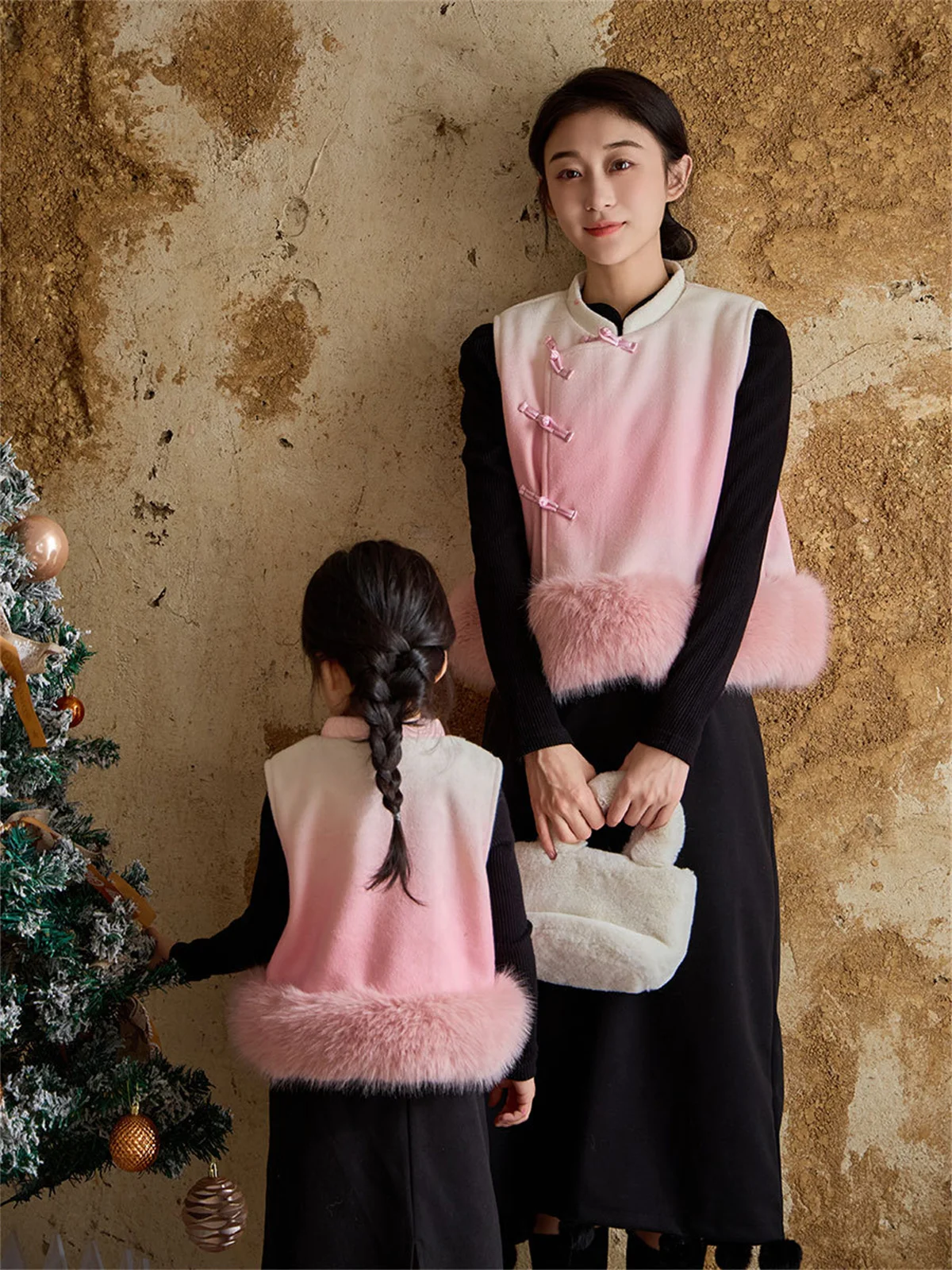 mother and daughter clothing sets Christmas New Year Winter New Year changing color waistcoat skirt suit parent-child suit