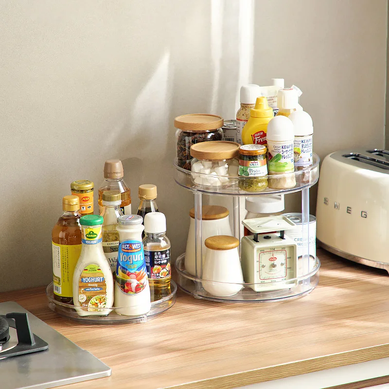 Turntable Organizer Multifunction Clear Rotating Storage Trays Plastic Kitchen Turntable Spice Rack Cosmetic Makeup Organizer