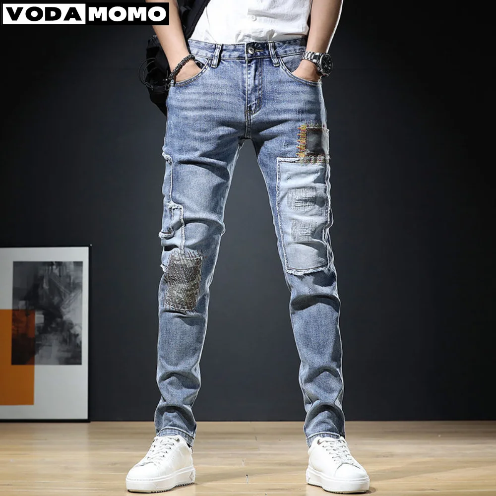 

2024 Men Stylish Ripped Jeans Pants Slim Straight Frayed Denim Clothes Men New Fashion Skinny Trousers Clothes mens pants