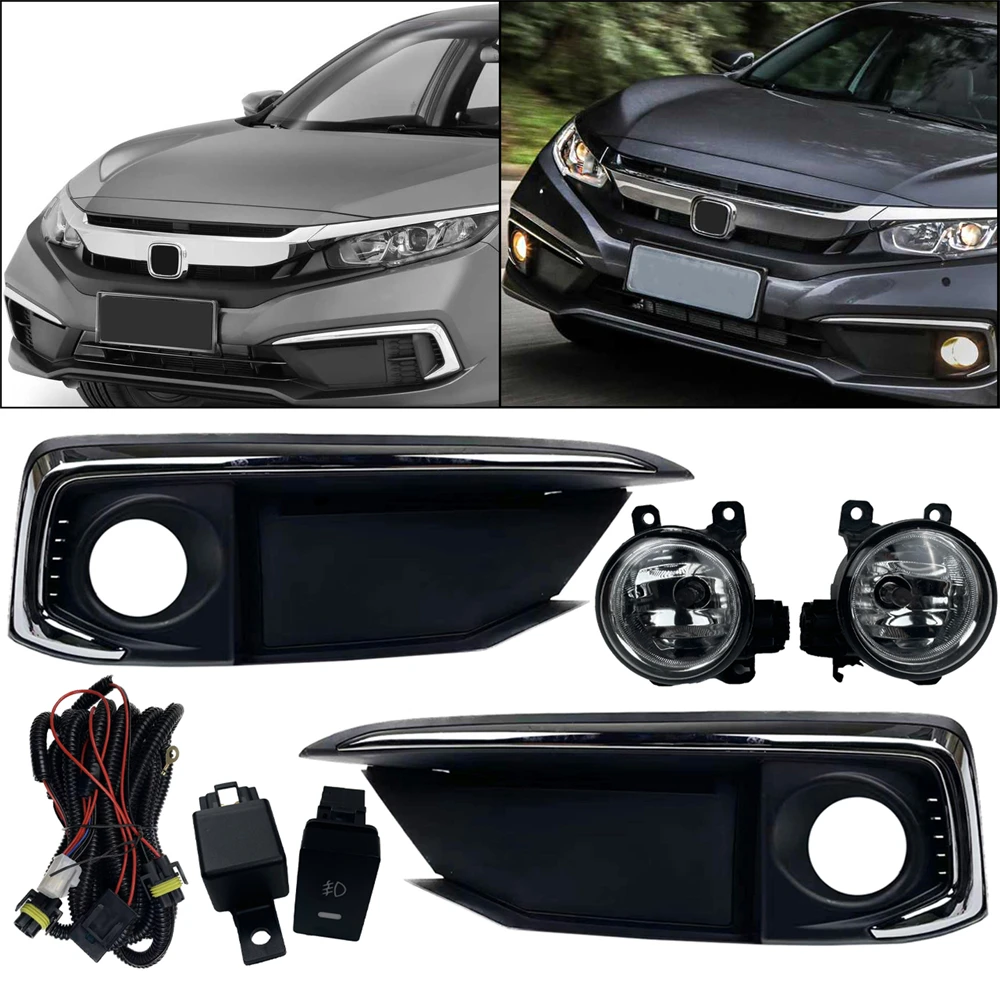 Front Bumper Fog Light Lamp Cover Set Fit for Honda Civic Coupe/Sedan 2019-2020