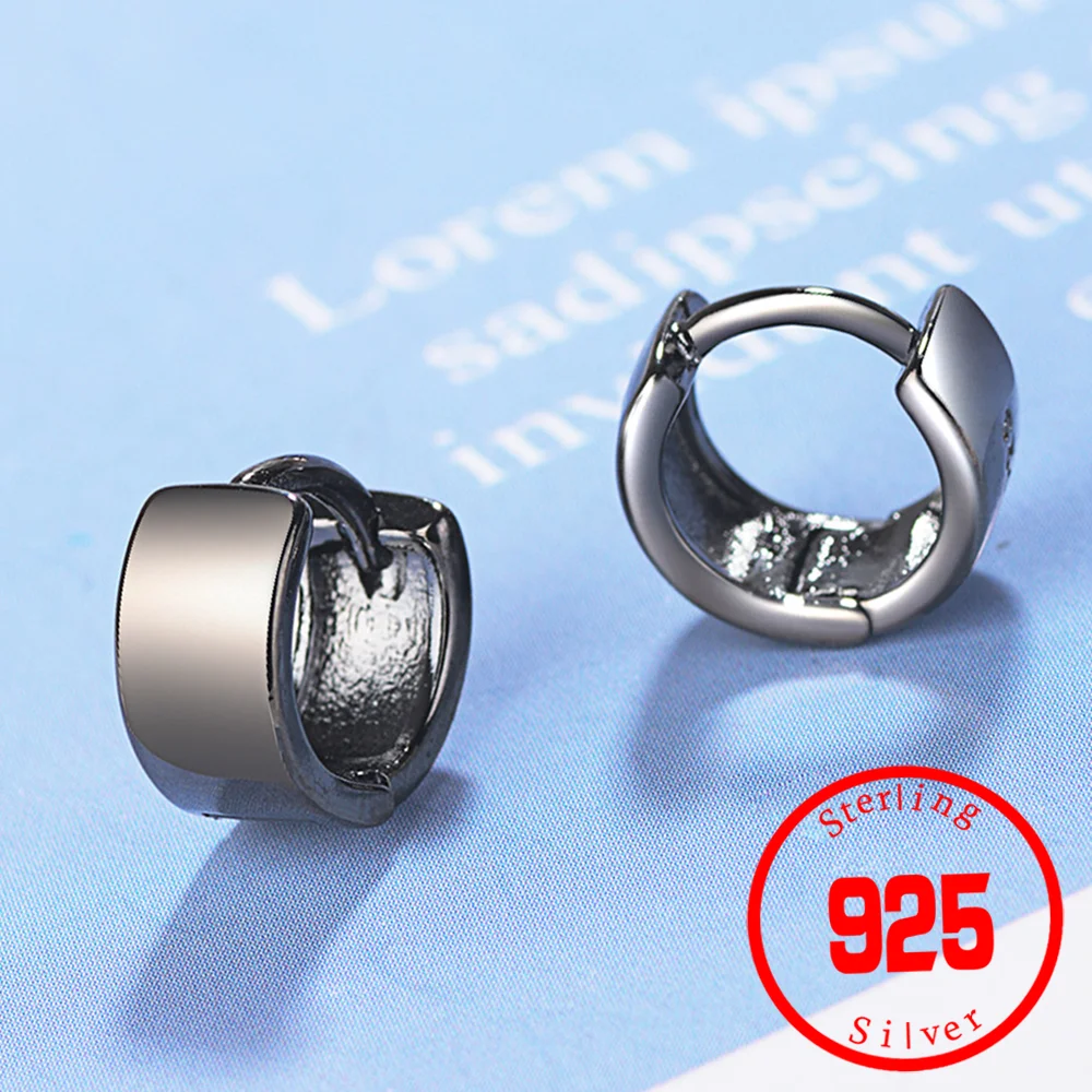 

Punk Simple Stamp 925 Sterling Silver needle Small Circles Hoop Earrings For Women Men Fashion Jewelry Gifts