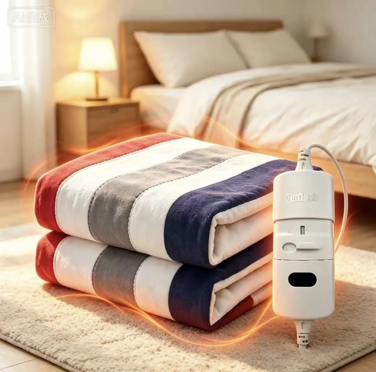 Single Control Electric Heated Blanket Striped Heating Blanket with Adjustable Temperature for Home Bedroom Winter Use