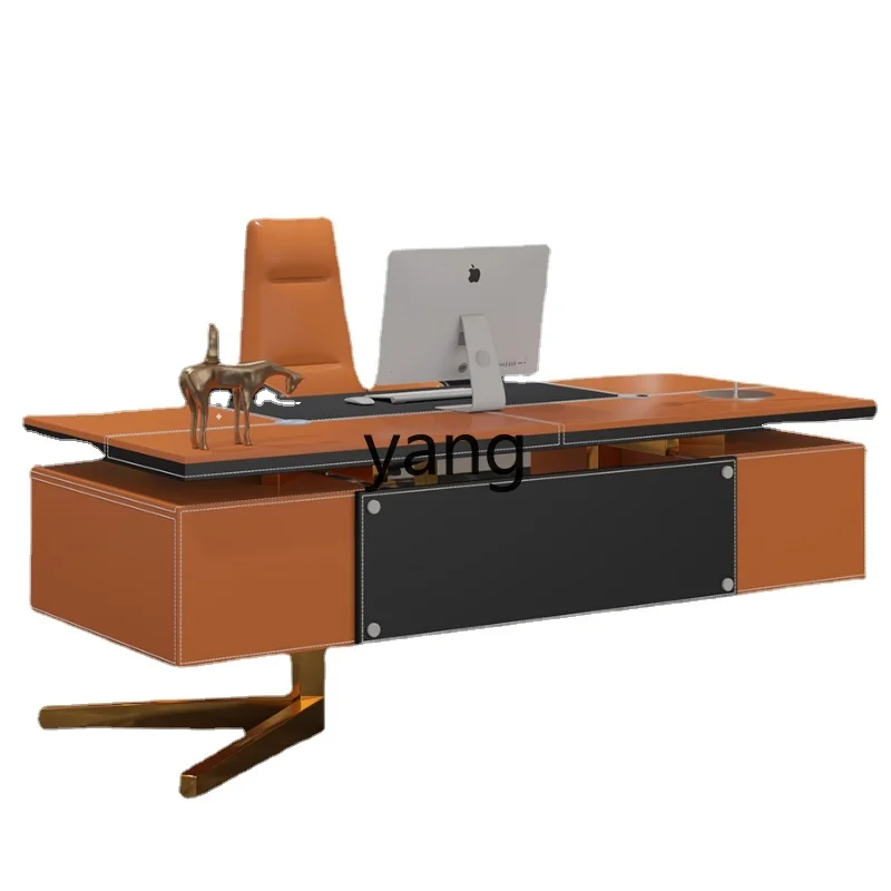 

Yjq Light Luxury Study Desk Saddle Leather Home Computer Desk Modern Minimalist Designer