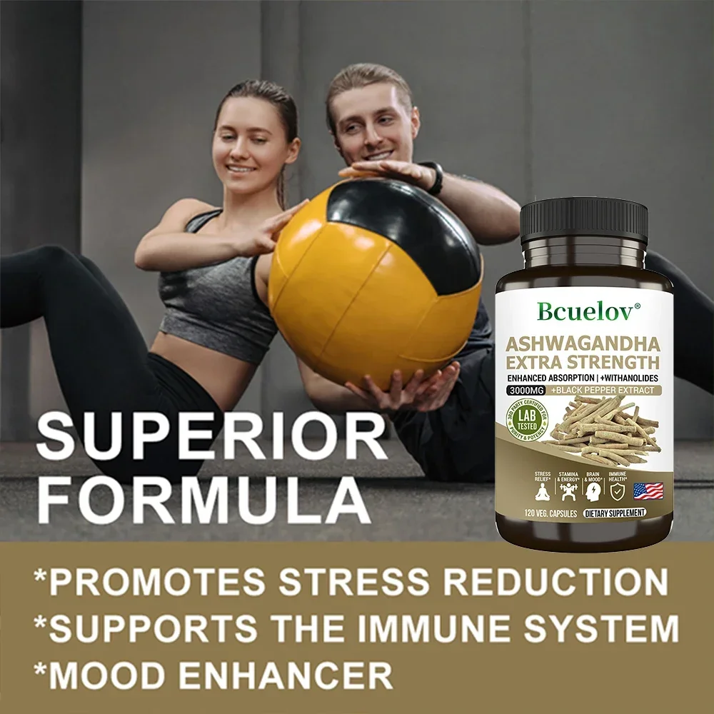 مستخلص أشواغاندا الطبيعي 3000 ملجم مكمل - الإجهاد والقلق والذاكرة والنوم والمزاج والطاقة ودعم الدماغ 120 كبسولة #4