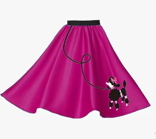 50S 60s Vintage Black Hot Pink Poodle Skirt for Girls Printed Midi Skirt Halloween Cosplay Costume Vestidos Hippie Retro Outfit