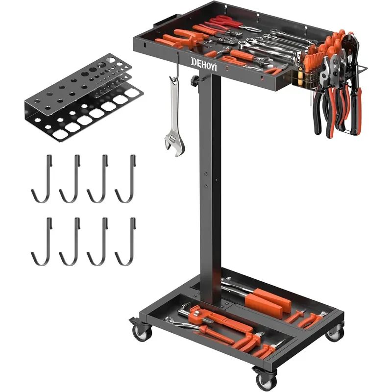 Heavy Duty Adjustable Height Metal Rolling Tool Tray with Wheels Mobile Mechanic Work Cart Garage Auto Repair Workbench