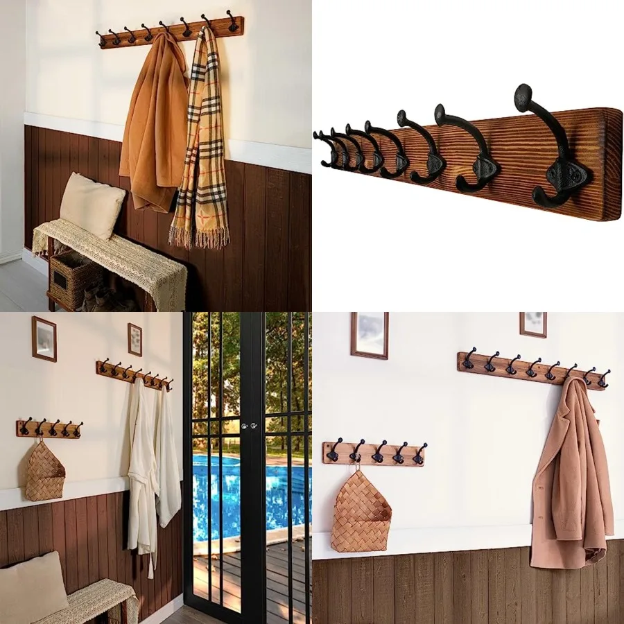 

Rustic Coat Rack Wall Mount, .43" Long 8 Cast Iron Coat Hooks Wall Mounted, Heavy Duty Wall Coat Hanger Hooks for Hangg Coats,